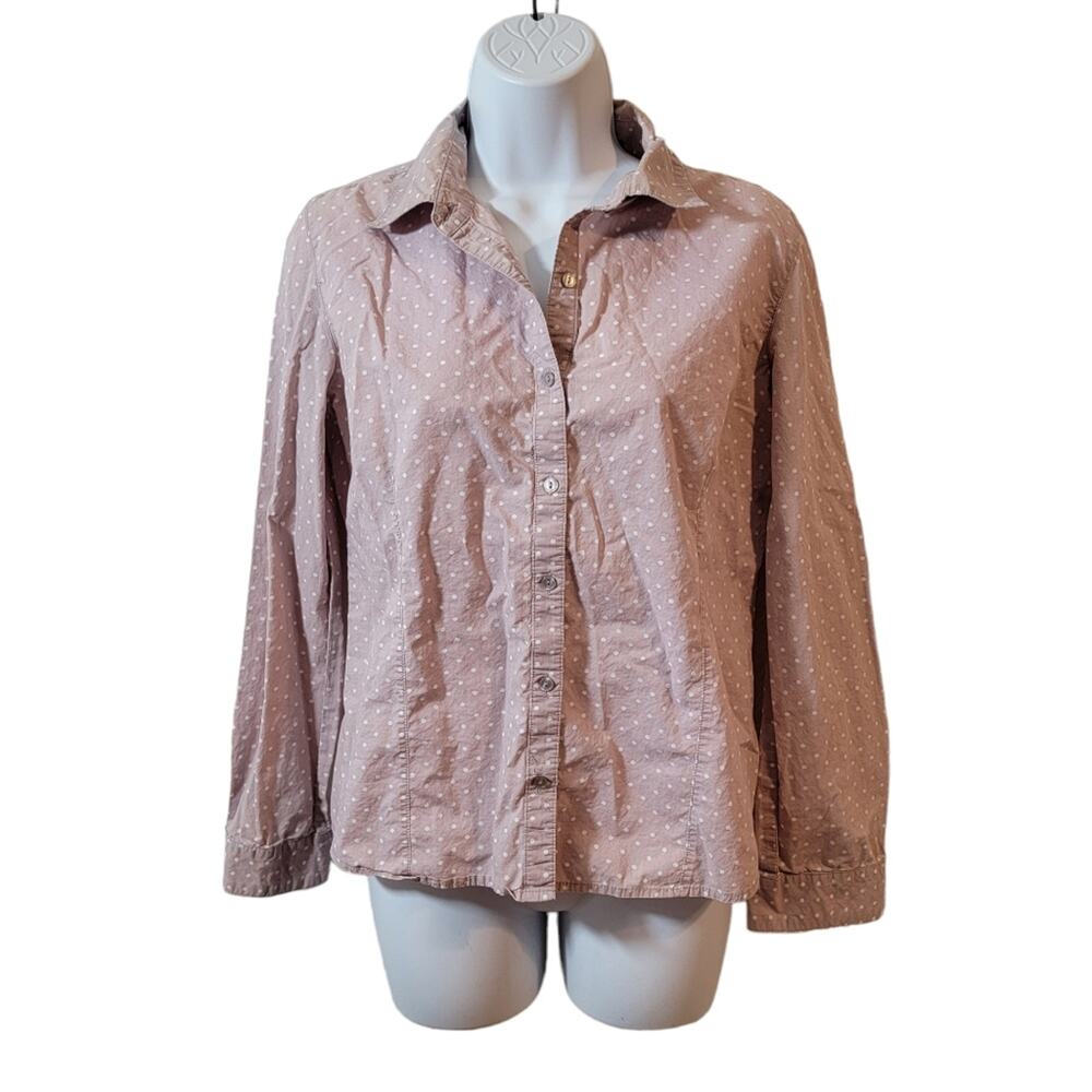Garnet Hill Light Pink Swiss Polka Dot Long Sleeve Button Up Blouse Size Small